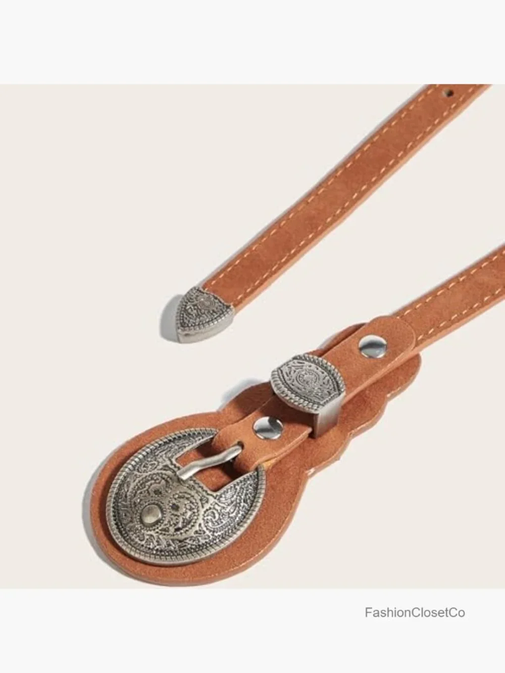 Faux Suede Concho Buckle Western Skinny Waist Belt for Country Concert Outfit